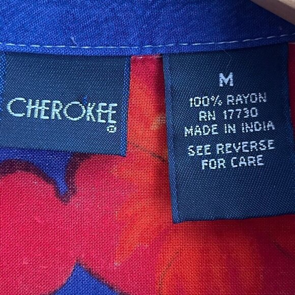 Cherokee Button Up Shirt Mens M Short Sleeve Hawaiian Floral Palm Beach Surf - Picture 7 of 9